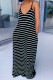 Black Fashion Casual Black Grey Apricot Orange Light Blue Spaghetti Strap Sleeveless V Neck Swagger Floor-Length Striped Dresses