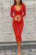 Red Sexy Solid Hollowed Out Split Joint V Neck Wrapped Skirt Dresses