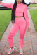 Pink Sportswear Solid O Neck Long Sleeve Two Pieces