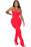 Red Fashion Sexy Patchwork Solid Split Polyester Sleeveless Slip Jumpsuits