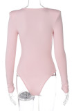 Pink Sexy Solid V Neck Regular Jumpsuits