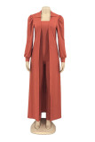 Purplish Red Casual Solid Long Sleeve Two Pieces