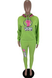 Grey Work Daily Letter Print Hooded Collar Long Sleeve Two Pieces