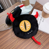 Black Fashion Casual Patchwork Cartoon Chain Strap Crossbody Bag