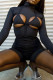 Black Fashion Sexy Solid Hollowed Out Turtleneck Skinny Romper