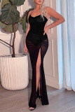 Red Fashion Sexy Solid See-through Backless Slit Sling Dress