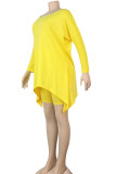 Yellow Cotton Sexy Patchwork Solid asymmetrical Straight Short Sleeve Two Pieces