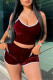 Burgundy Sexy Casual Solid Backless Spaghetti Strap Sleeveless Two Pieces