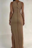 Black Casual Slit O Neck Irregular Dress Dresses