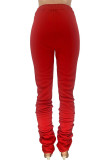 Red Casual Solid Zipper Fold Straight Yes(Elastic) Bottoms