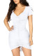 White Fashion Sexy Casual Sleeve Short Sleeves V Neck Slim Dress skirt Solid Draped Dresses