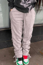 Grey Sportswear Solid Bandage Fold Boot Cut Bottoms