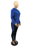 Blue Fashion Casual Solid Split Joint Hooded Collar Long Sleeve Two Pieces