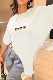 Black Casual Letter Printing O Neck Tops
