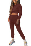 Coffee Fashion Adult Living Polyester Solid Split Joint O Neck Long Sleeve Regular Sleeve Short Two Pieces