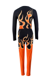 Black Casual Print Patchwork O Neck Long Sleeve Two Pieces