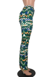 Green Casual Print Patchwork Boot Cut High Waist Speaker Bottoms