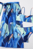 Deep Blue Sexy Print Swimwears Three Pieces