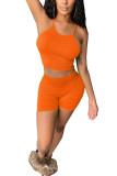 Orange Polyester Fashion Casual adult Ma'am Solid Two Piece Suits pencil Sleeveless Two Pieces
