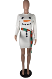 White Casual Print Patchwork O Neck A Line Dresses