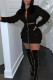 Black Sexy Round Collar Zipper Two Piece Suit