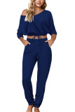 Royal blue Sexy Casual Solid V Neck Long Sleeve Regular Sleeve Short Two Pieces