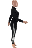 Black Casual Print Patchwork Turtleneck Long Sleeve Two Pieces
