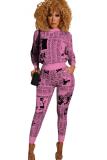 Pink Polyester adult Casual Fashion Print Patchwork Two Piece Suits pencil Long Sleeve