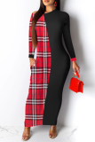 Red Casual Plaid Patchwork O Neck Straight Dresses