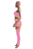 Pink Sexy Casual Letter Print Hollowed Out O Neck Sleeveless Two Pieces