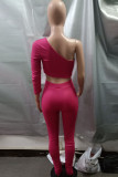 rose red Polyester Fashion Sexy adult Ma'am Solid Two Piece Suits pencil Three Quarter Two Pieces