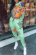Light Green Fashion Casual Adult Polyester Print Split Joint O Neck Long Sleeve Regular Sleeve Regular Two Pieces