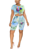 Pink Fashion adult England Patchwork Print Tie Dye Two Piece Suits Lips Print pencil Short Sleeve Two Pieces
