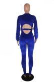 Yellow Sexy Fashion Solid Backless bandage Hollow Long Sleeve V Neck Jumpsuits