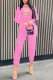 Pink Casual Print O Neck Long Sleeve Two Pieces
