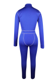 Royal Blue Sexy Solid Patchwork Turtleneck Long Sleeve Two Pieces