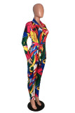 multicolor Sexy Print V Neck Skinny Jumpsuits