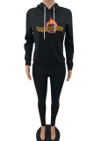 Red Sportswear Letter Print Patchwork Hooded Collar Long Sleeve Two Pieces