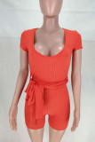 Black Fashion Sexy Patchwork bandage Solid Short Sleeve V Neck Rompers