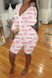 White Fashion Casual Letter Print Basic V Neck Regular Romper