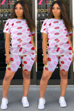 cartoon Cotton Fashion Sexy adult Ma'am Patchwork Print Character Two Piece Suits Lips Print Straight Short Sleeve Two Pieces