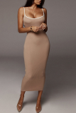White Sexy Solid Split Joint Spaghetti Strap Pencil Skirt Dresses