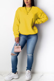 Yellow Casual Polyester Solid O Neck Mid Waist Tops