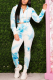 Blue Casual Patchwork Tie-dye Hooded Collar Long Sleeve Two Pieces