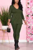 Light Green Fashion Sexy Adult Polyester Solid Split Joint V Neck Long Sleeve Regular Sleeve Regular Two Pieces