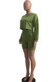Green Polyester Fashion Street Patchwork Solid Two Piece Suits Straight Long Sleeve Two Pieces