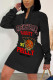 Black Casual Print V Neck Wrapped Skirt Dresses