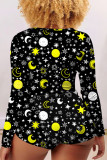 Pink Street Print Buttons V Neck Regular Rompers