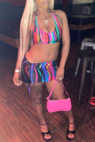 Colour Sexy Print Patchwork Halter Sleeveless Two Pieces