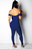 Blue Fashion Sexy Patchwork Solid Hollow Polyester one word collar Jumpsuits